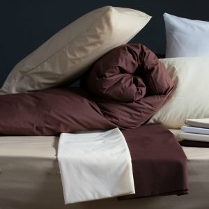 Caravan Luxury Percale Cotton Blend Easycare Duvet Cover and Pillowcase Set Cut Off Bed