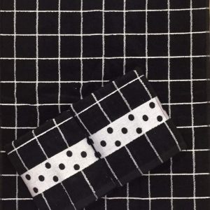 The Bettersleep Company 3 Pack Egyptian Cotton Kichen Towels Spots and Stars Border 45 cm x 70 cm Black and Grey