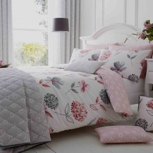 Cotton Rich Caroline White/Pink/Grey Duvet Cover Set, Cushions and Bedspread