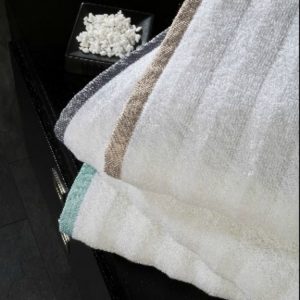 Linen Border Luxury 100% Pure Combed Cotton Towels 600gsm White/Natural (Pack of 2)