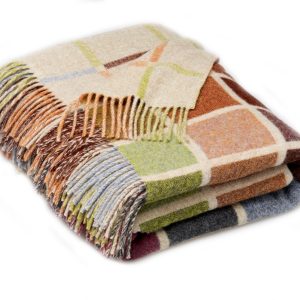 Bronte By Moon Beige Multiblock 100% Merino Lambswool Throw