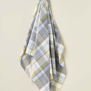 Bronte By Moon Portree 100% Merino Lambswool Throw Grey/Duck Egg
