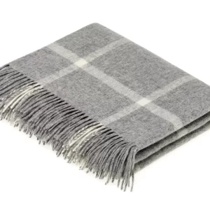 Bronte By Moon Windowpane Check 100% Pure Merino Wool Throw Grey