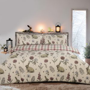 Life from Coloroll Alice Printed Brushed Cotton Rich Duvet Cover & Pillowcase Set- Grey with Check Reverse