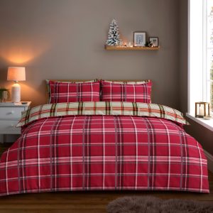 Life from Coloroll Marlow Printed Brushed Cotton Rich Duvet Cover & Pillowcase Set- Red Check with Cream Check Reverse