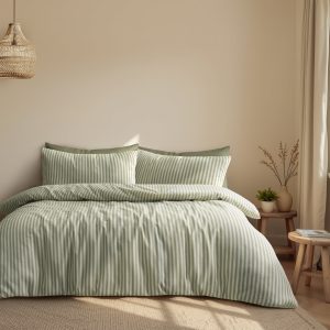 Weave & Co. Henley Stripe 100% Cotton Duvet & Pillowcase Set - Green